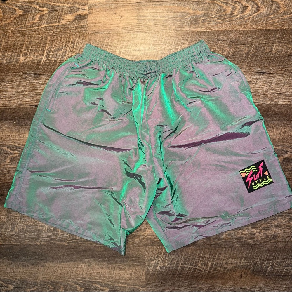 Surf Style Vintage Iridescent Interplanetary Shorts Green/Purple Men’s X- Large